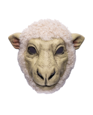 Masque de mouton en plastique avec fourroure, avec étiquette volante/étiequette